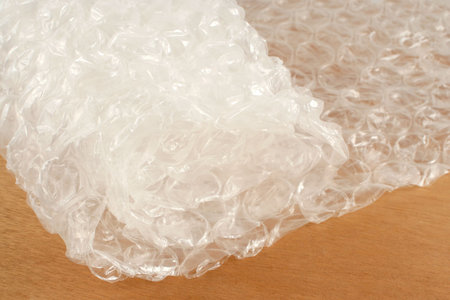clear bubble wrap used for packaging fragile objectsの写真素材