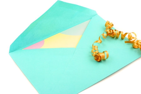 isolated greeting card inside green envelope stationary