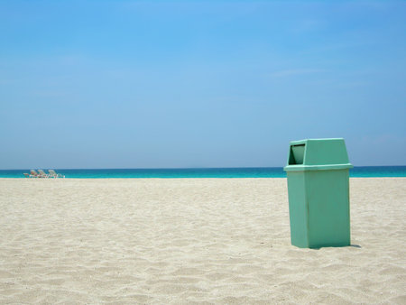 garbage can at Varadero beach in Cuba helping keep the environment cleanの写真素材