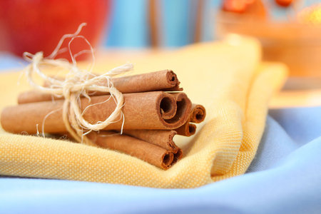 festive cinnamon sticks tied in a bough on a napkin
