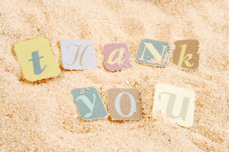 thank you sentiments from a tropical sandy beach の写真素材