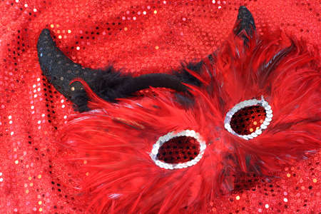 glamorous cotume with sequins and feathers appropriate for halloween or a masqueradeの写真素材