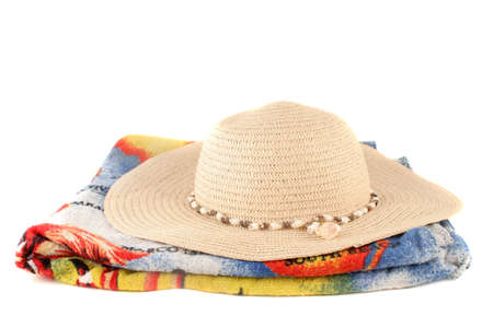 fashion brown straw  hat on white backgroundの写真素材