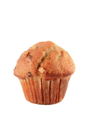 Banana muffin with walnuts  isolated on a white backgroundの写真素材