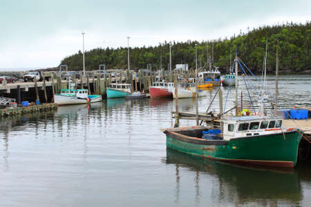 Colorful fishing boats docked in Chance Harbor, New Brunswick, Canada の写真素材