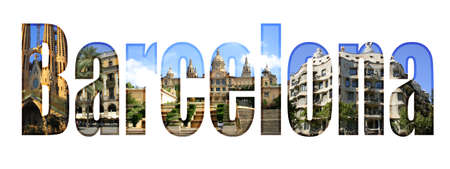 Barcelona type with different tourist sites around the cityの写真素材