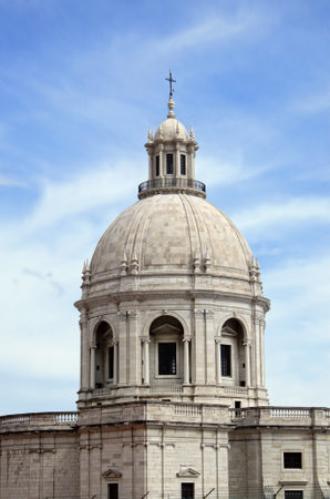 Domed Santa Engracia church or  National Pantheon in Baroque  architecture with blue sky in Alfama, Lisbon, Portugal の写真素材