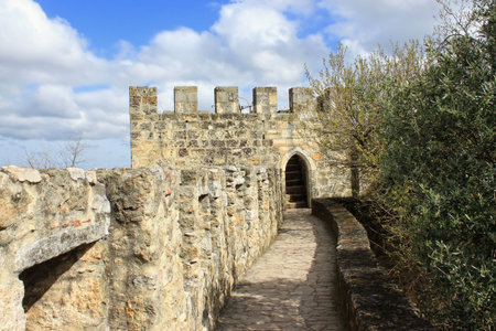 LISBON, PORTUGAL, MARCH 25 2013: Walkway in Sao Jorge Castle, one of the most visited touristic sites in Lisbon, Portugal on march 25, 2013のeditorial素材