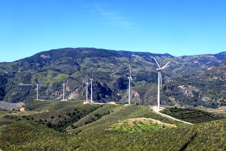 Wind turbines along the Sierra Nevada in Andalusia, Spain