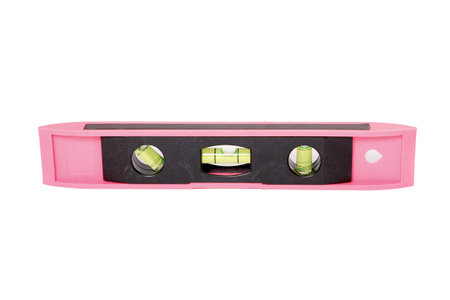 Pink spirit level tool on a white background
