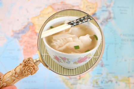 World food looking in on Chinese wonton soup