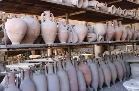 POMPEII, ITALY, JUNE 26, 2015: Ancient artifacts found in the ruins of the old city of Pompeii, Italyのeditorial素材