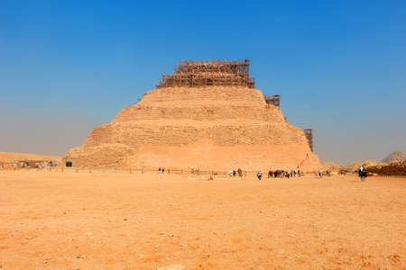 The first prototype step pyramid Djoser  in  Saqqara, Egypt, North Africaの写真素材