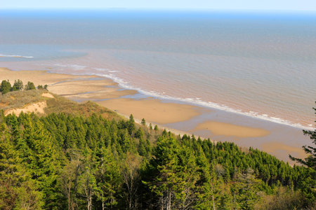 View of unspoilled wilderness with cliffs and Long Beach on the Fundy trail in New Brunswick, Canada