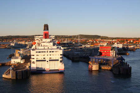 Frederikshavn - Denmark, October 4, 2016: Port of Frederikshavn, Denmark Scandinavia in early morning golden lightのeditorial素材