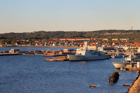 Frederikshavn - Denmark, October 4, 2016: Warship at the Port of Frederikshavn, Denmark Scandinavia in early morning golden lightのeditorial素材