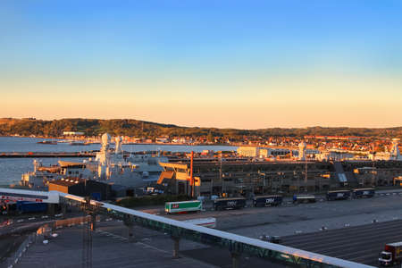 Frederikshavn - Denmark, October 4, 2016: Port of Frederikshavn, Denmark Scandinavia in early morning golden lightのeditorial素材