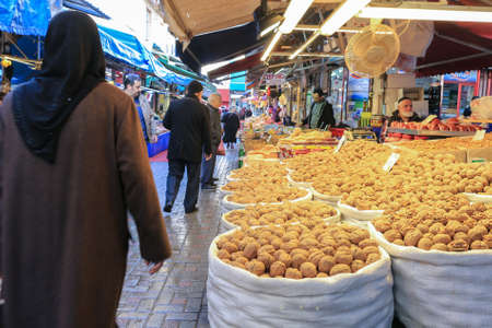 Bursa, Turkey - February 23, 2016: Stand selling nuts like walnuts  in the open market in Bursa Turkeyのeditorial素材