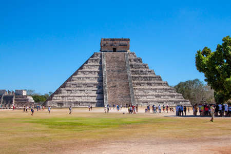 Cbichen Itza, Mexico - February 24, 2017: People visiting Mayan step pyramid of Kukulcan at Chichen Itza, in Yucatan province in Mexico a Unesco siteのeditorial素材