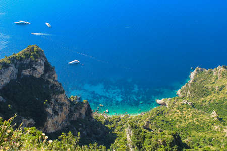 Overlooking the scenery of the blue bay of Naples on the island of Capriの写真素材
