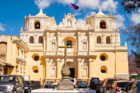 Antigua, Guatemala - March 4, 2017: Iglesia de La Merced, Antigua Guatemala,  Iconic church dating to 1767 featuring an ornate yellow facadeのeditorial素材