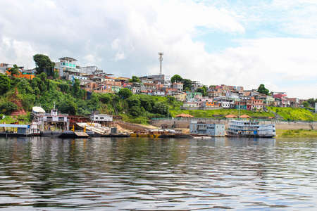 Colourful houses in a neighbourhood along the Rio Negro in Manaus, Amazonas, Brazil, South Americaのeditorial素材