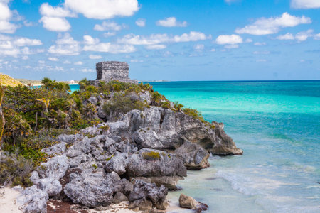 Templo Dios del  Viento or God of Winds Temple of the Mayan City of Tulum, in the Yucutan Peninsula ...