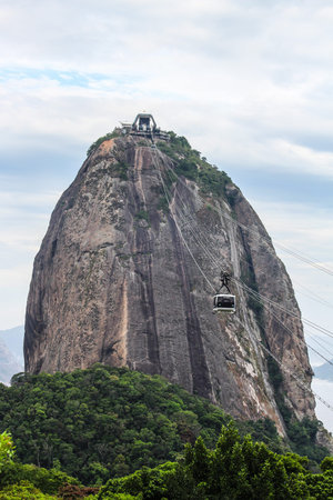 Cable cars going to the summit of Sugar Loaf Mountain or Pao de Acucar, in Rio de Janeiro, Brazil,...