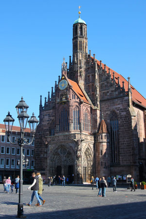 Nuremberg, Germany - Circa Sept, 2017 Church of Our Lady in Nuremberg Germany under blue sunny skyのeditorial素材
