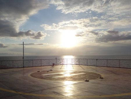 Photo of sunset over the sea, flmed from the ship