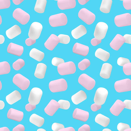 Seamless pattern.Marshmallow white and pink on isolated on a blue background.Pattern of a beautiful marshmallow.のイラスト素材