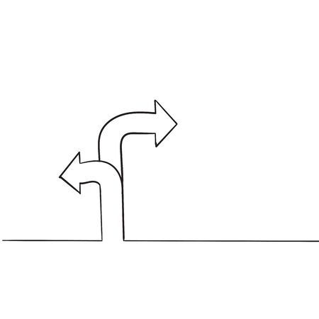 One continuous line drawing of road sign arrows isolated on white background handdrawn styleのイラスト素材