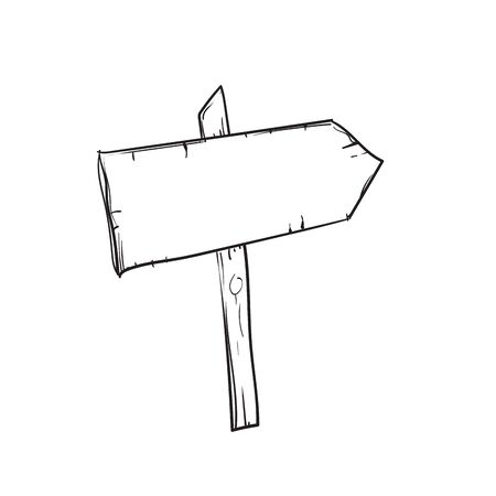 Doodle wood signs, hand drawn wooden direction cartoon styleのイラスト素材