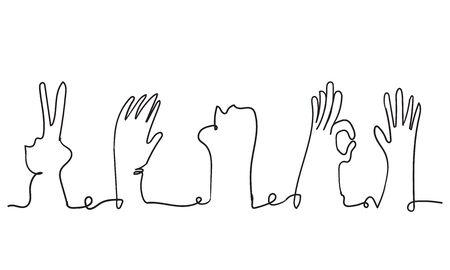continuous line doodle hand applause gesture illustrationのイラスト素材