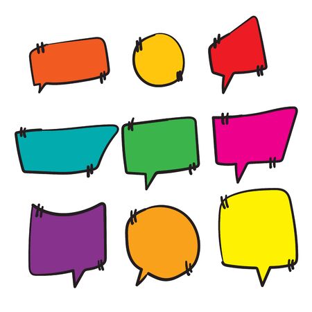 handdrawn Texting boxes with Colored quote box speech bubble template for text note brackets citation message with page empty frame stickers cartoon styleのイラスト素材