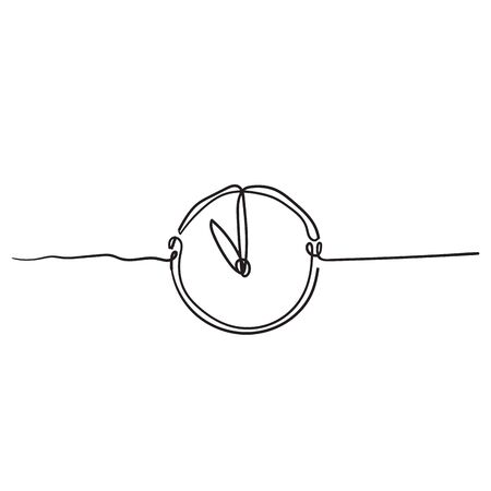 Continuous one line drawing Clock icon with doodle handdrawn style on white backgroundのイラスト素材