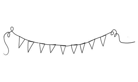 Continuous line drawing. Buntings garland. Party flags.handdrawn doodle cartoon styleのイラスト素材