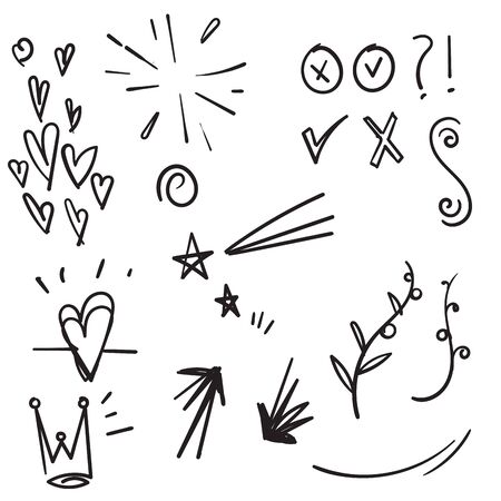 Hand drawn set elements doodle with black line on white backgroundのイラスト素材
