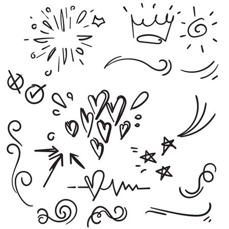 Hand drawn set elements doodle with black line on white backgroundのイラスト素材