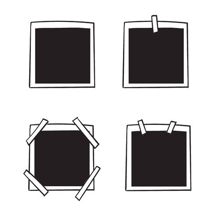 Set of empty vintage photo frame with adhesive tape handdrawn doodle line styleのイラスト素材