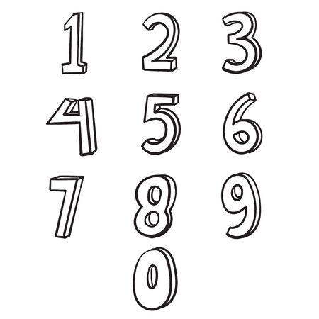 the doodle numbers for children's themes with cartoon handdrawn styleのイラスト素材