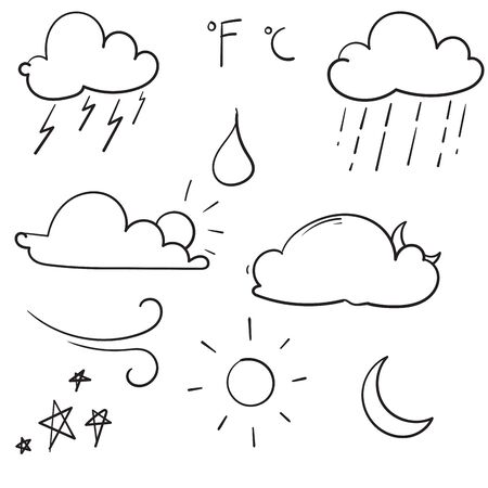 Weather Doodle Vector Set illustration with hand drawn line art style vectorのイラスト素材
