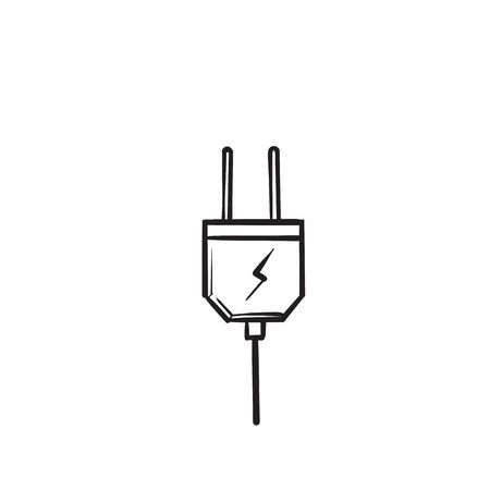 Electric plug vector icon with hand drawn doodle isolated on white backgroundのイラスト素材
