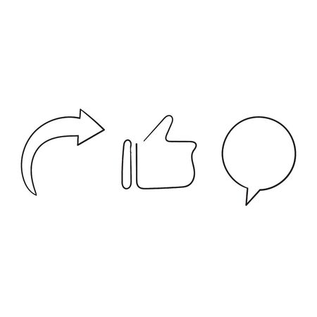 Like Comment Share icon set with hand drawn doodle style vectorのイラスト素材