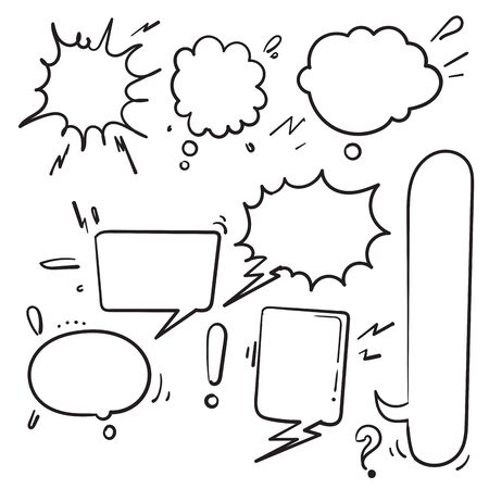 Speech bubbles. Vintage word bubbles, retro bubbly comic shapes. Thinking and speaking clouds with doodle vector setのイラスト素材