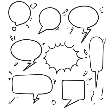 Speech bubbles. Vintage word bubbles, retro bubbly comic shapes. Thinking and speaking clouds with doodle vector setのイラスト素材