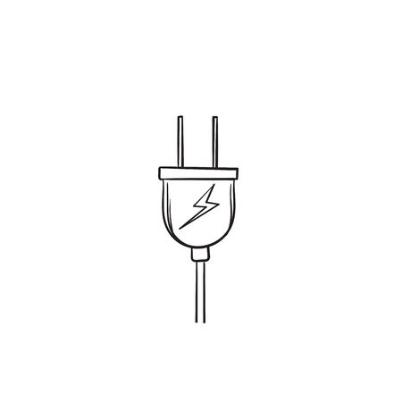 Electric plug vector icon with hand drawn doodle isolated on white backgroundのイラスト素材