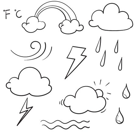 Weather Doodle Vector Set illustration with hand drawn line art style vectorのイラスト素材