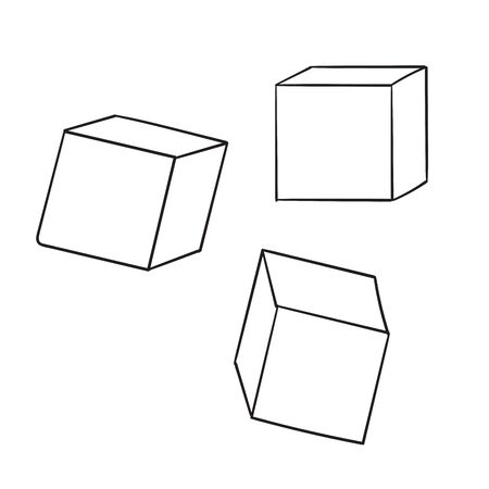 White box mockup. Blank packaging boxes, cube perspective view and product package mockups with doodle line art vector illustration setのイラスト素材