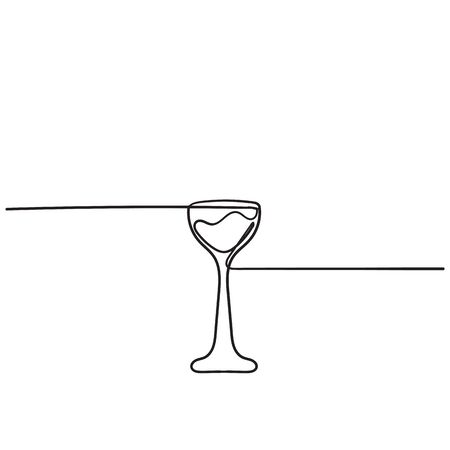 Wine glass cup icon. Red wine symbol pour drink beverage silhouette, glass cup.with hand drawn continuous line styleのイラスト素材